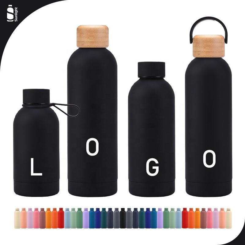 Eco-Friendly Outdoor Insulated Drink Bottle Stainless Steel Black Waterbottle Aluminium Bottle 500 ml Custom Logo Water Bottle