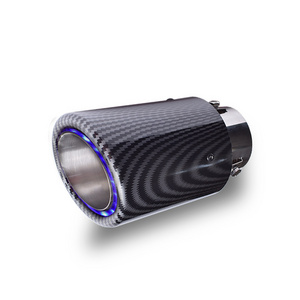 SUNLOP Carbon Fiber Vehicle Exhaust Muffler Pipes Tips with Blue LED Light Stainless Steel Muffler Car Exhaust Tail Tip