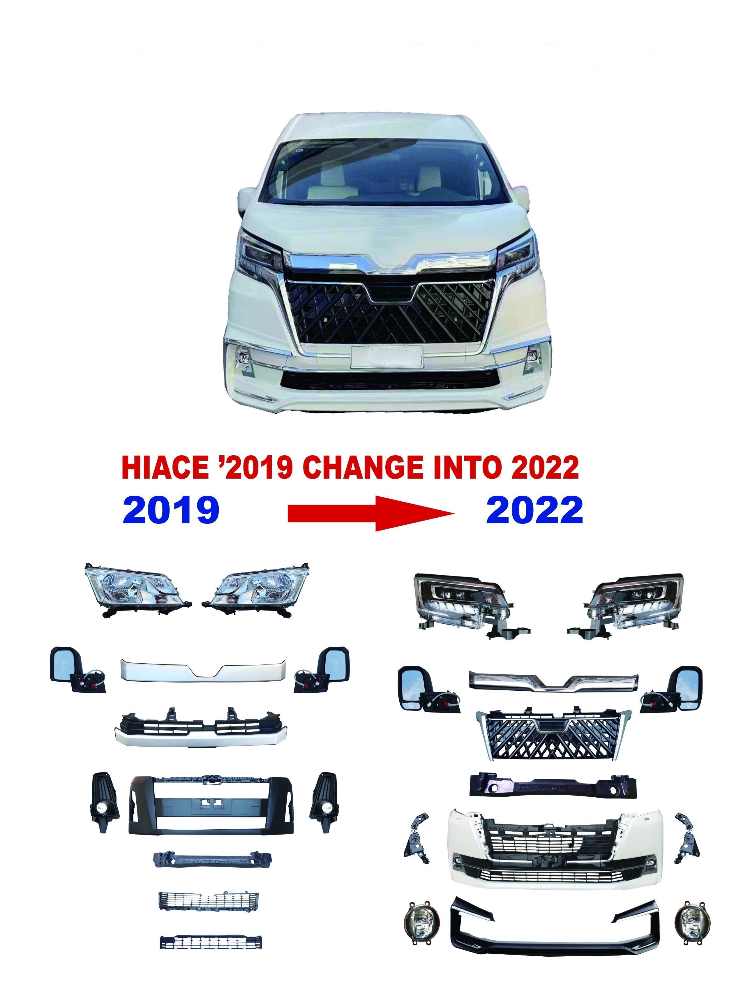 Sunlop Hiace 300 Modified Kits 2019 change to 2021 facelift #7607 auto part for body kits commuter grandia quantum wald style