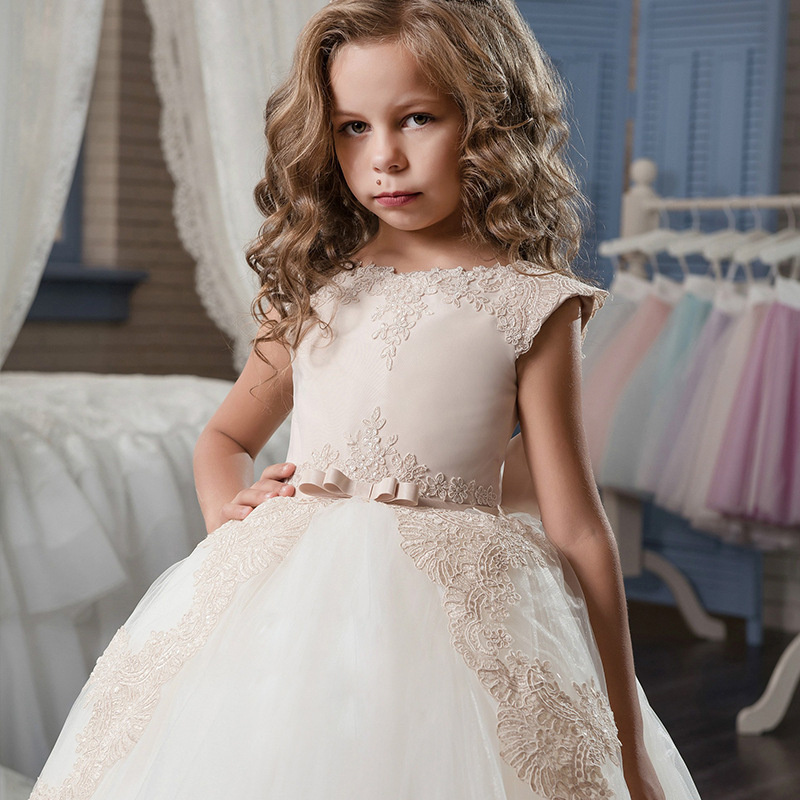 Boutique Wholesale Girl Gown Kids Wedding Dresses Party Girls Ball Gowns Children Sleeveless Lace Bridesmaid Dress