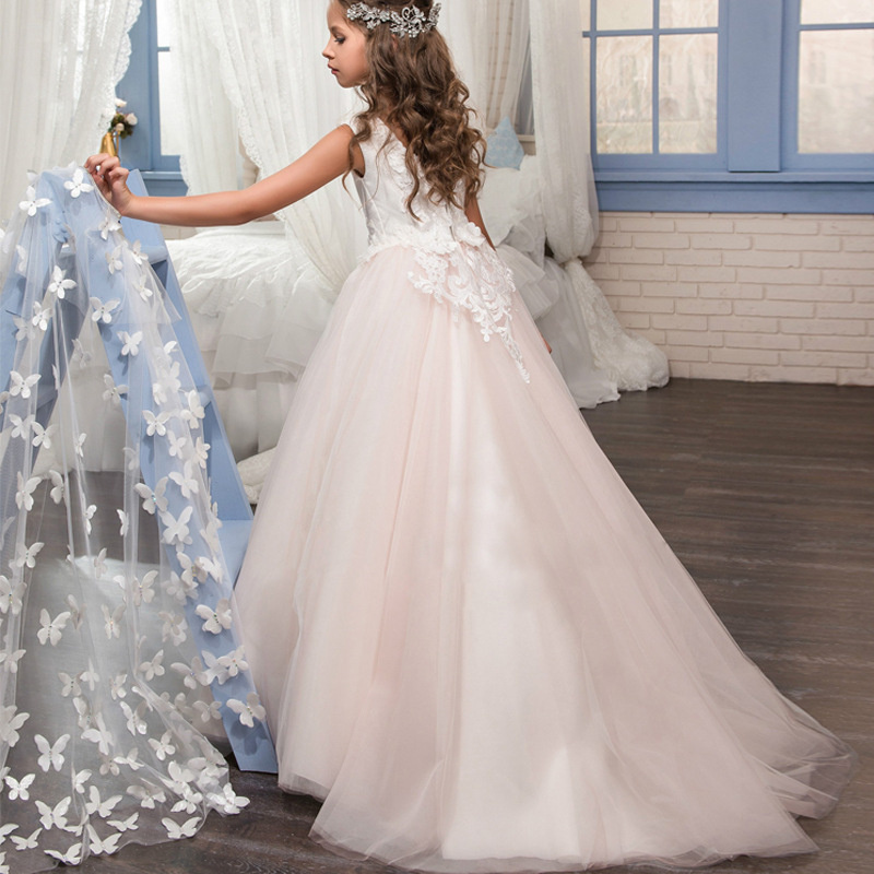 Boutique Wholesale Kids Girls Butterfly Lace Ball Gowns Princess Dress Ruffles Tulle Baby Girl Party Wedding Dresses