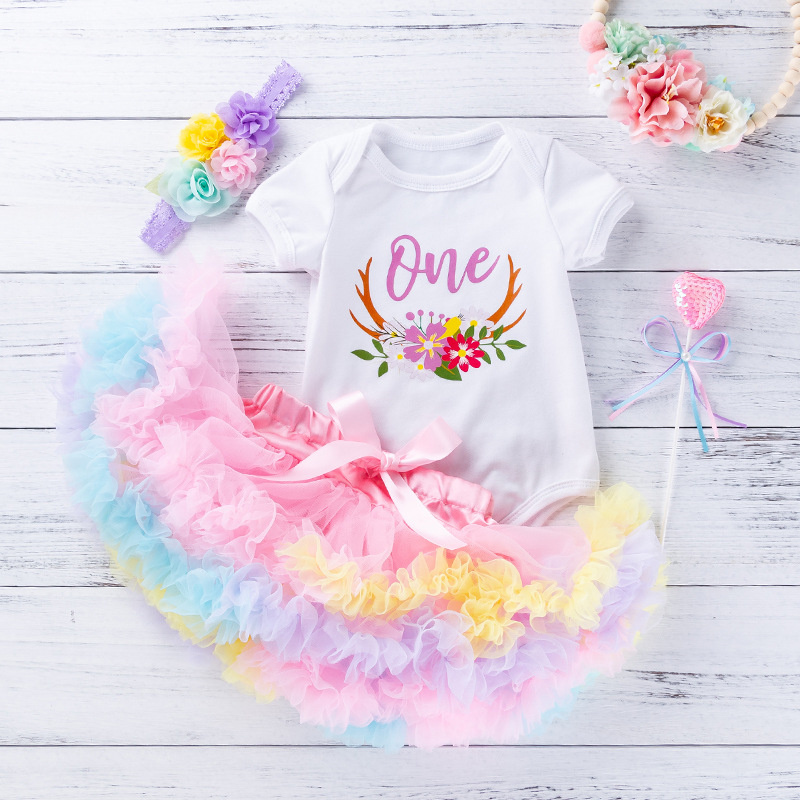 Baby Girl 3Pcs Tutu Romper Set with Headband Toddler 1st Birthday Party Clothes Romper 2 Years Birthday Dress For Baby Girl