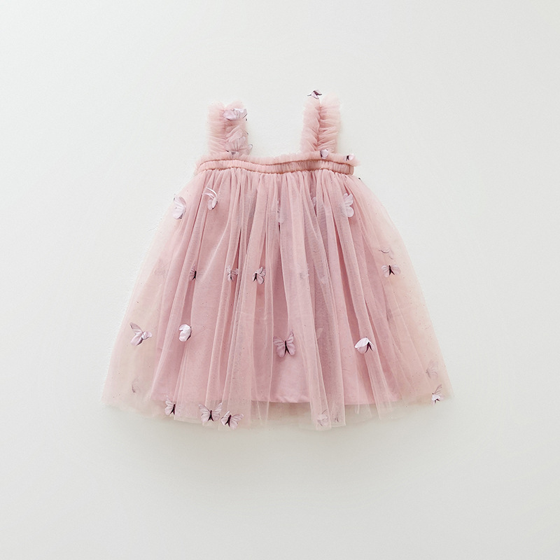 Little Girl Ruffle Dress Kids Butterfly Tutu Dress Butterfly Kids Dress Sleeveless Ruffle Strap Toddler Summer Casual Frocks