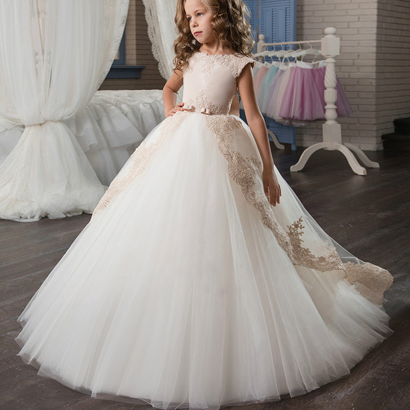 Boutique Wholesale Girl Gown Kids Wedding Dresses Party Girls Ball Gowns Children Sleeveless Lace Bridesmaid Dress