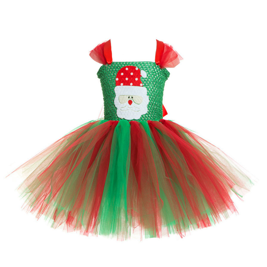 Wholesale Kids Christmas Frocks Party Dresses Santa Claus Costume Tutu Children Christmas Dress For Girls