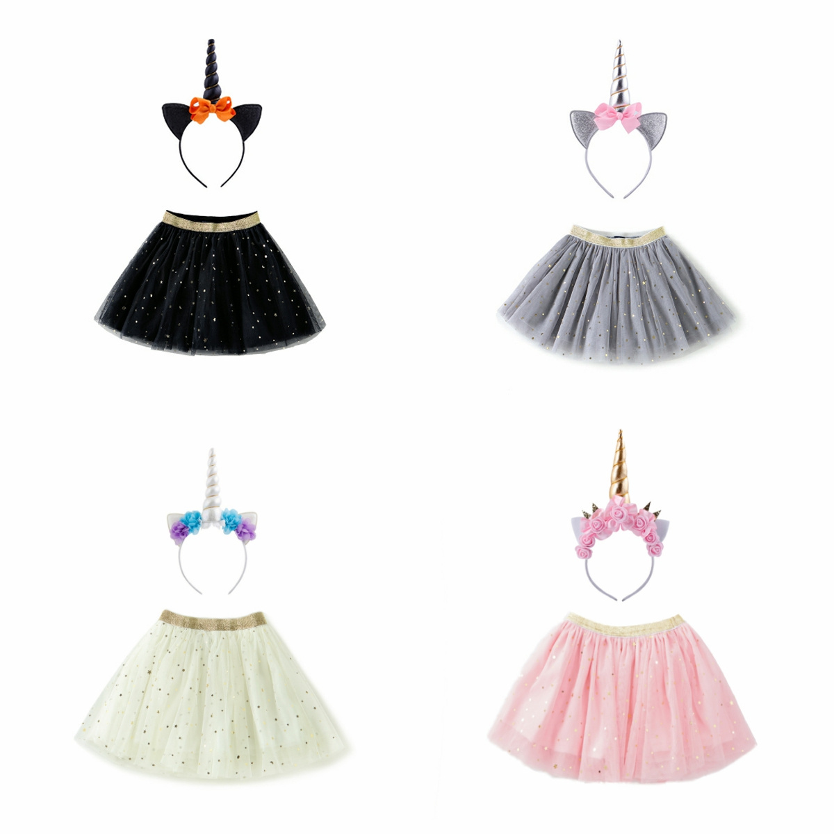 Kids Baby Glitter Tutu Skirts Set with Unicorn Horn Headband Princess Outfits White Tutu Skirt For Little Girls