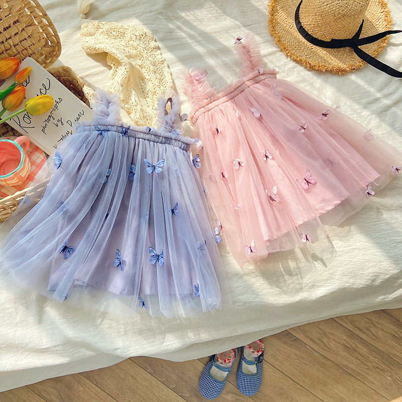 Little Girl Ruffle Dress Kids Butterfly Tutu Dress Butterfly Kids Dress Sleeveless Ruffle Strap Toddler Summer Casual Frocks