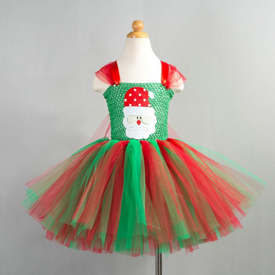 Wholesale Kids Christmas Frocks Party Dresses Santa Claus Costume Tutu Children Christmas Dress For Girls