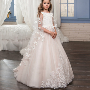 Boutique Wholesale Kids Girls Butterfly Lace Ball Gowns Princess Dress Ruffles Tulle Baby Girl Party Wedding Dresses