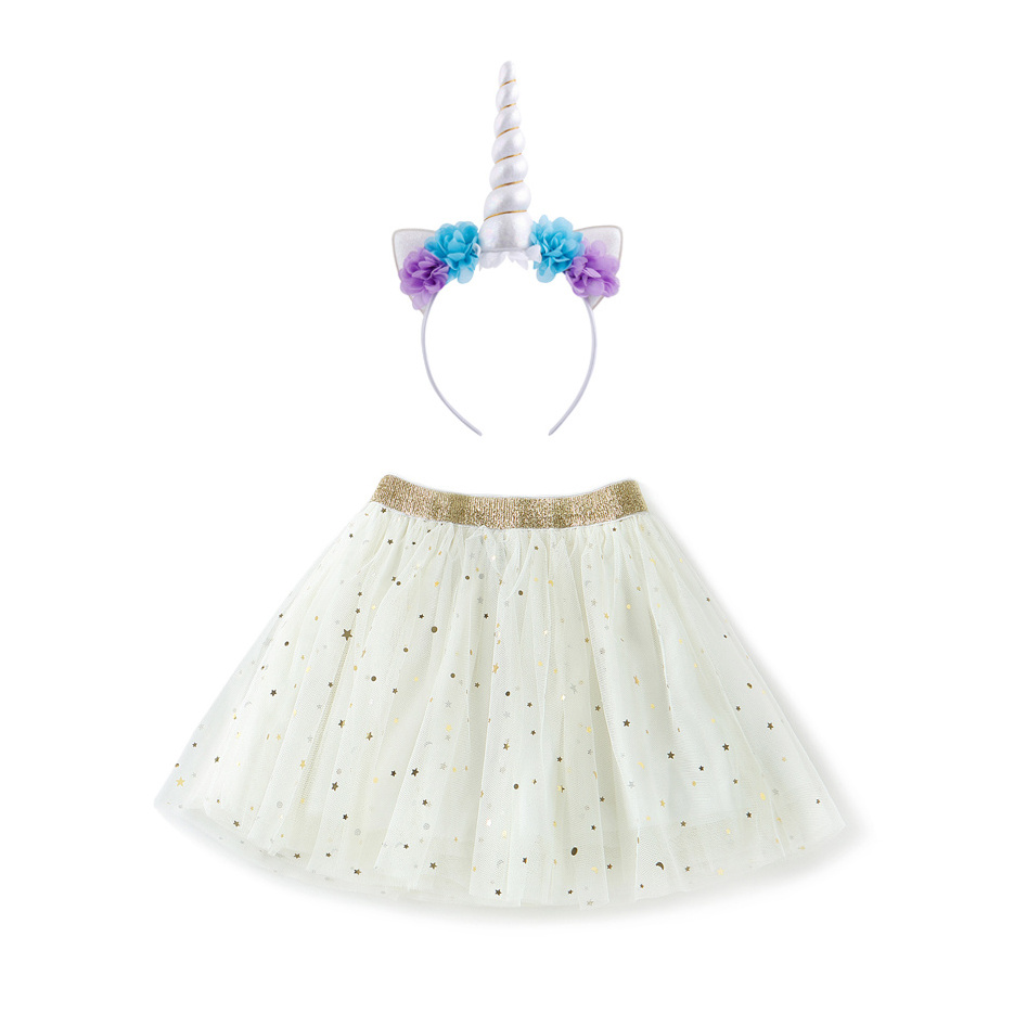 Kids Baby Glitter Tutu Skirts Set with Unicorn Horn Headband Princess Outfits White Tutu Skirt For Little Girls