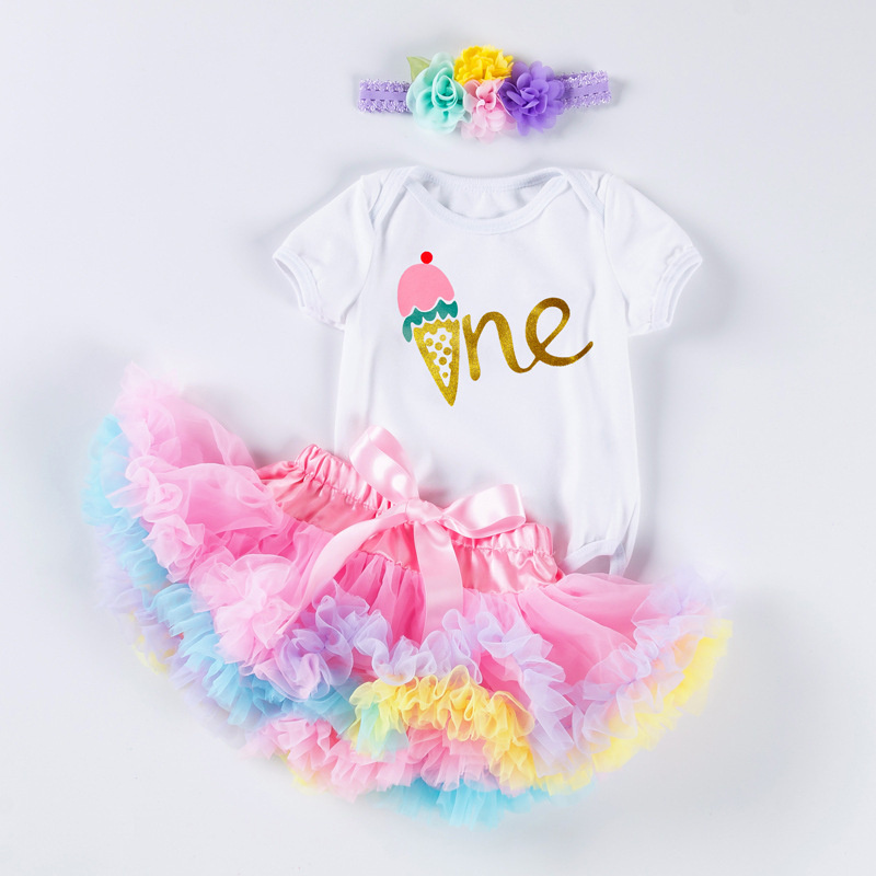 Baby Girl 3Pcs Tutu Romper Set with Headband Toddler 1st Birthday Party Clothes Romper 2 Years Birthday Dress For Baby Girl