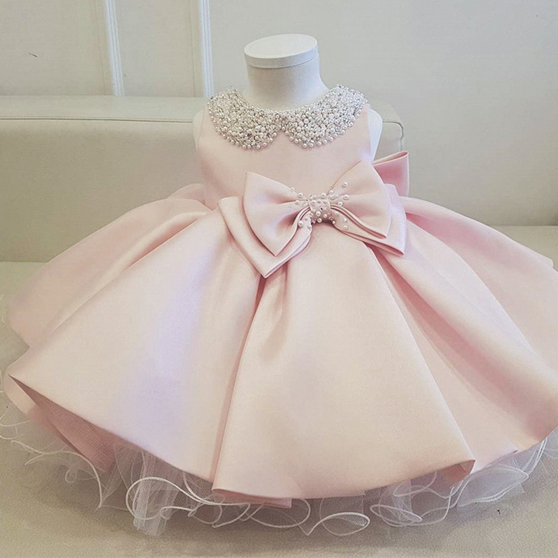 Kids Girls Dress 2-12 Years Wholesale Baby Little Girls Party Dresses Princess Tulle Frocks with Bow Pink Dresses for Girls