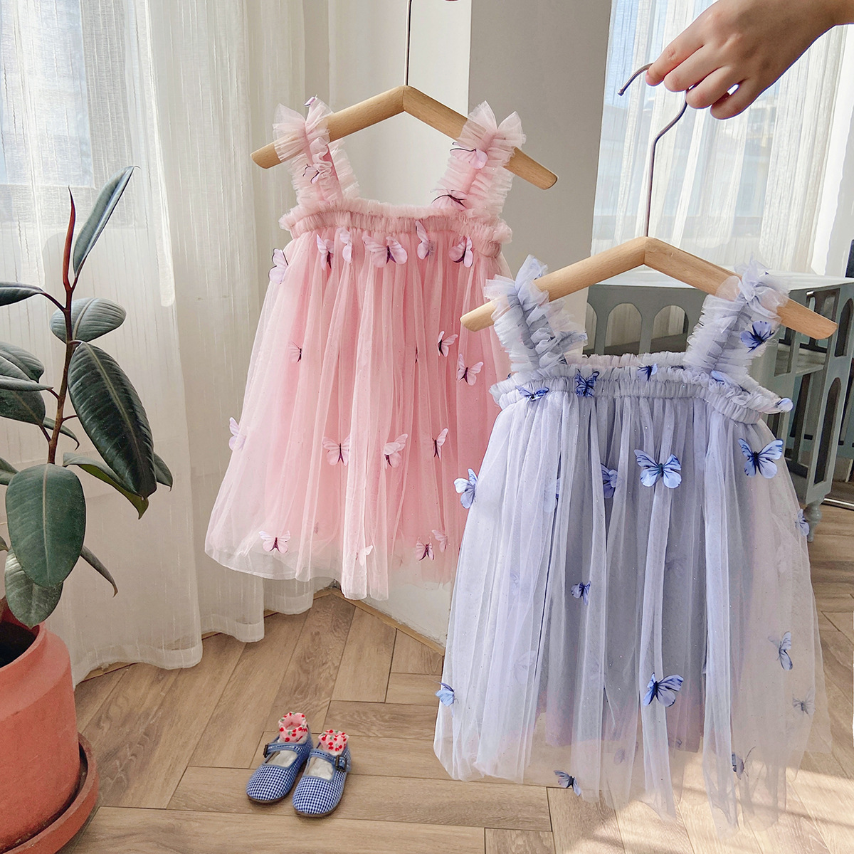 Little Girl Ruffle Dress Kids Butterfly Tutu Dress Butterfly Kids Dress Sleeveless Ruffle Strap Toddler Summer Casual Frocks