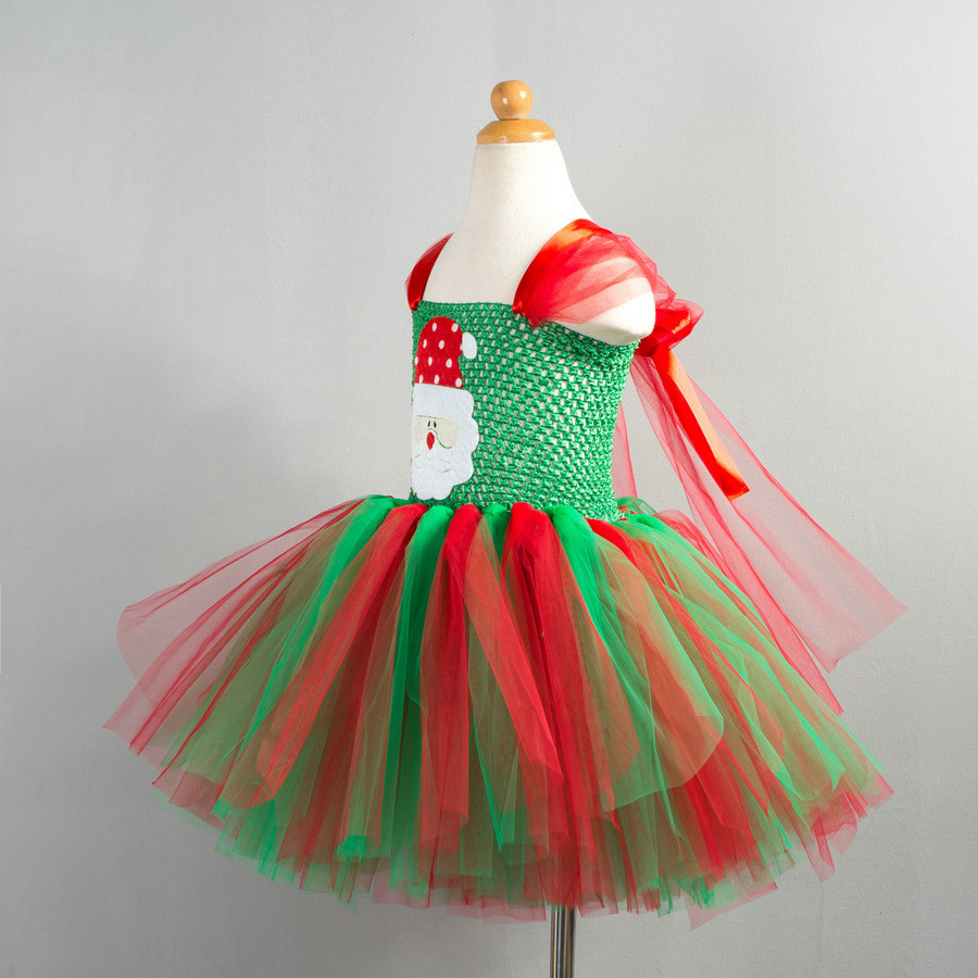 Wholesale Kids Christmas Frocks Party Dresses Santa Claus Costume Tutu Children Christmas Dress For Girls