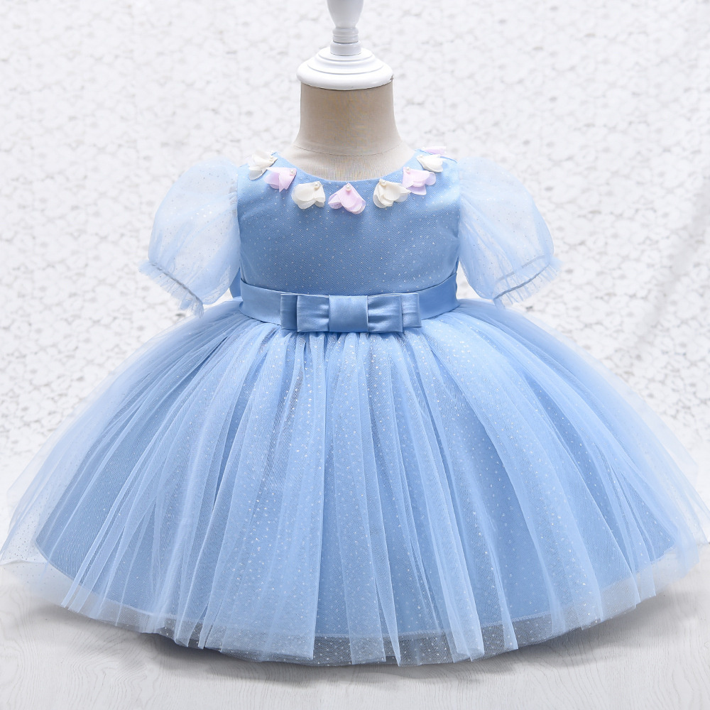 Baby Party Frocks with Big Bow Princess Clothes 0 2 Years Babe Dress Infant Pageant Wear Infant Girl Tulle Dress Baby Blue Dress