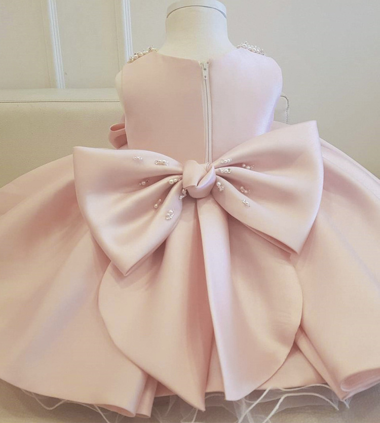 Kids Girls Dress 2-12 Years Wholesale Baby Little Girls Party Dresses Princess Tulle Frocks with Bow Pink Dresses for Girls