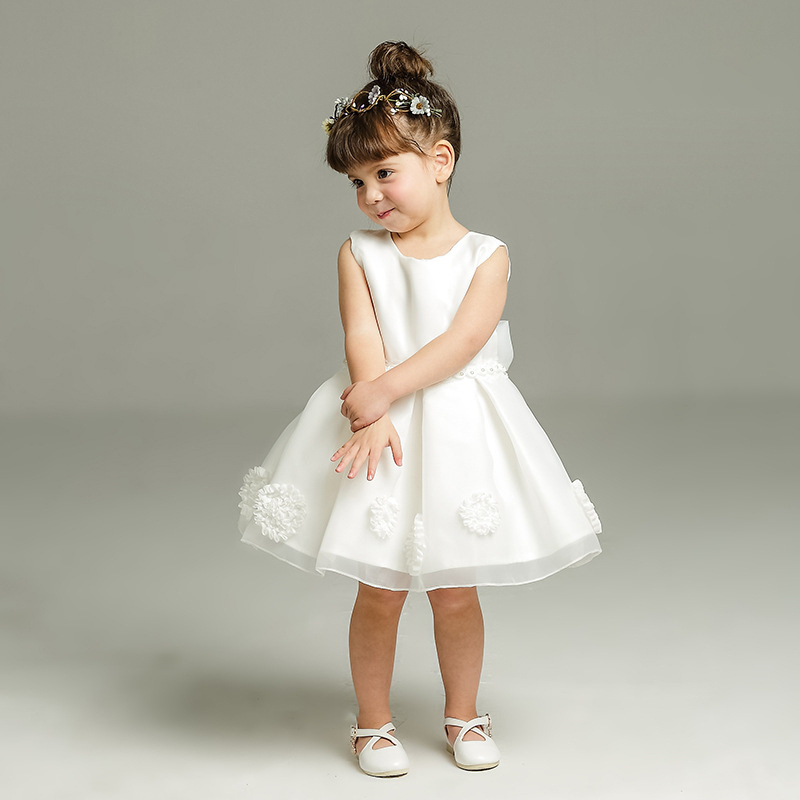 Boutique Wholesale Baby Christening Dress Kids Princess Dress Wedding Party Flower Tulle Baby Baptism White Dresses For Girls