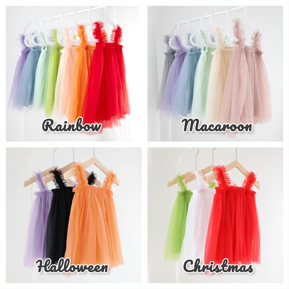 Toddler Girl Tulle Straps Dresses Kids Girls Sleeveless Frock Baby Party Dress Macaron Solid Color A-line Casual Summer Dress