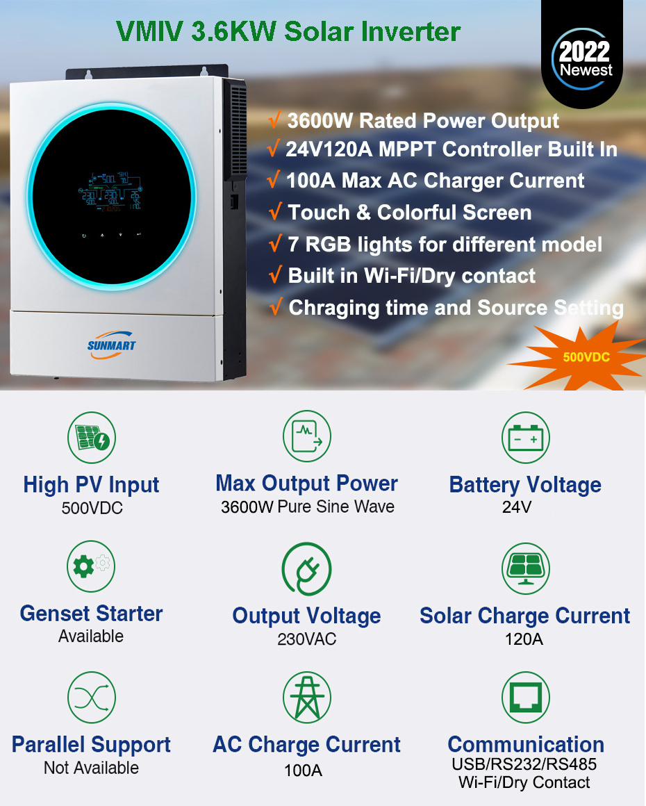 3.6Kw 4kw 48V 5.5Kw 6Kw Off Grid Solar Power System Mppt Charge Controller PV Pure Sine Wave Hybrid Solar Inverter