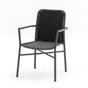 Modern Patio Furniture Garden Rope Chair Black Aluminum Restaurant Cafe Hotel Bistro Bar Stackable Outdoor Dining Terrace Chairs