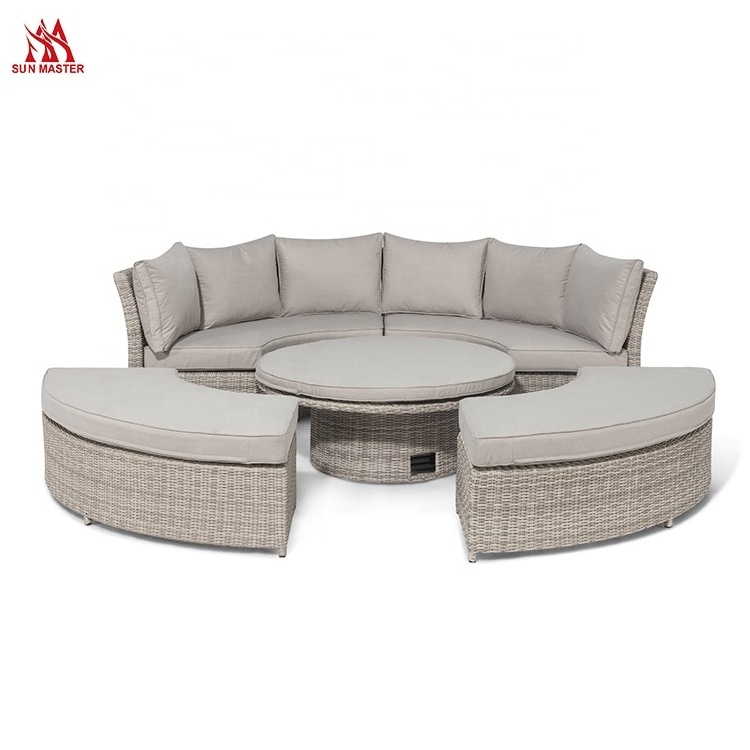 Patio Furniture Round Rattan Beach Chaise Sun Lounge Chair Outdoor With Canopy Swimming Pool Hotel Garden Sectional Day Bed