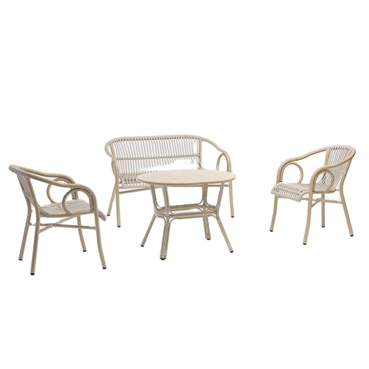 Popular Terrace Outdoor Furniture 4 Piece Patio Garden Set Unique Design Round Rattan Wicker Stackable Aluminum Chair And Table