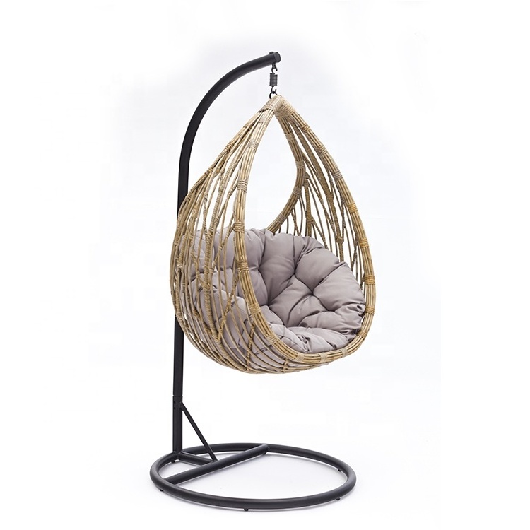 Factory Wholesale Outdoor Patio Swing Set Garden Hanging PE Rattan Metal Swing Egg Chair With Stand By Person Handmade Adult