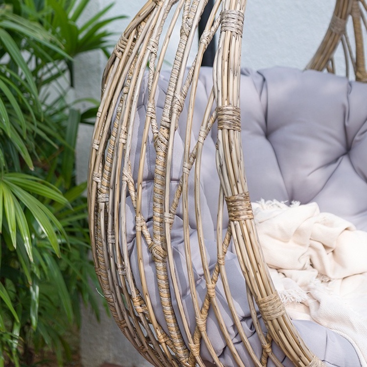 Factory Wholesale Outdoor Patio Swing Set Garden Hanging PE Rattan Metal Swing Egg Chair With Stand By Person Handmade Adult