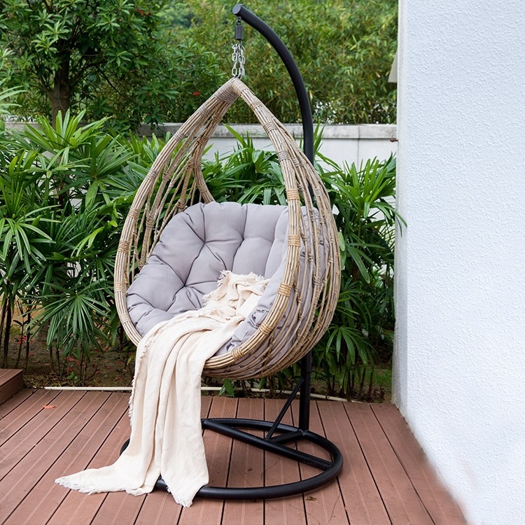 Factory Wholesale Outdoor Patio Swing Set Garden Hanging PE Rattan Metal Swing Egg Chair With Stand By Person Handmade Adult