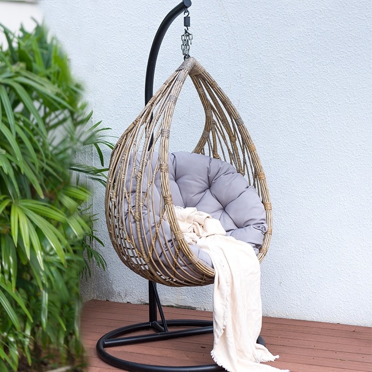 Factory Wholesale Outdoor Patio Swing Set Garden Hanging PE Rattan Metal Swing Egg Chair With Stand By Person Handmade Adult