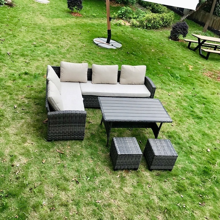 Outdoor Cheap Price KD  Garden Wicker Corner Sofa Set For 7 Rattan Furniture Patio Hotel Conversation Sectional L shape Couch