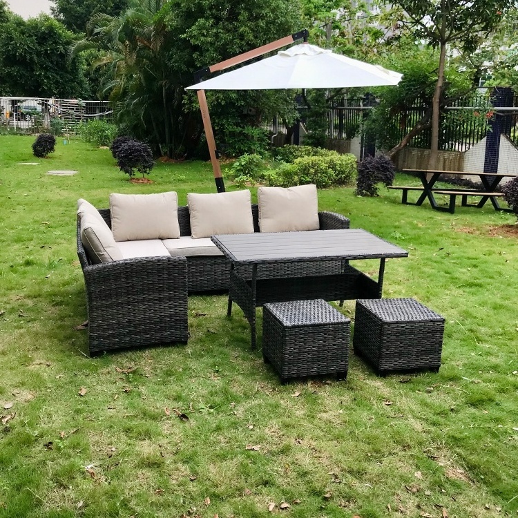 Outdoor Cheap Price KD  Garden Wicker Corner Sofa Set For 7 Rattan Furniture Patio Hotel Conversation Sectional L shape Couch