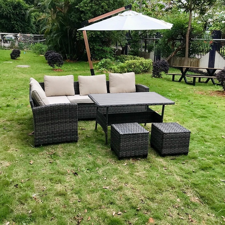 Outdoor Cheap Price KD  Garden Wicker Corner Sofa Set For 7 Rattan Furniture Patio Hotel Conversation Sectional L shape Couch