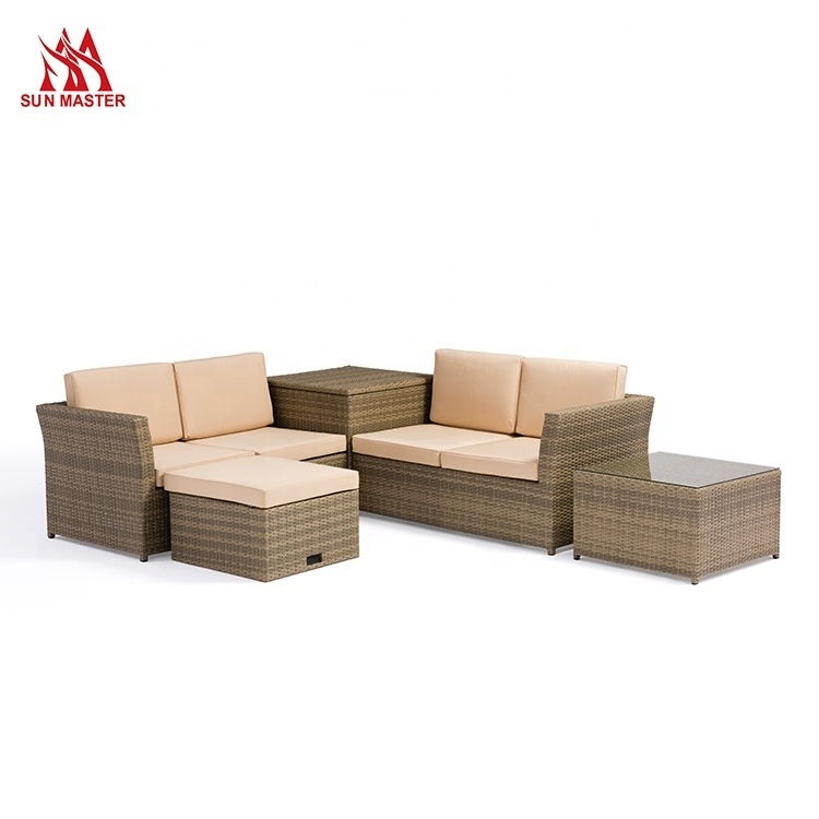 Outdoor Garden Furniture Aluminum Rattan Corner Sofa Set Hotel Villa Restaurant Home Patio Modular 4 Seater Lounge Sofa Couch