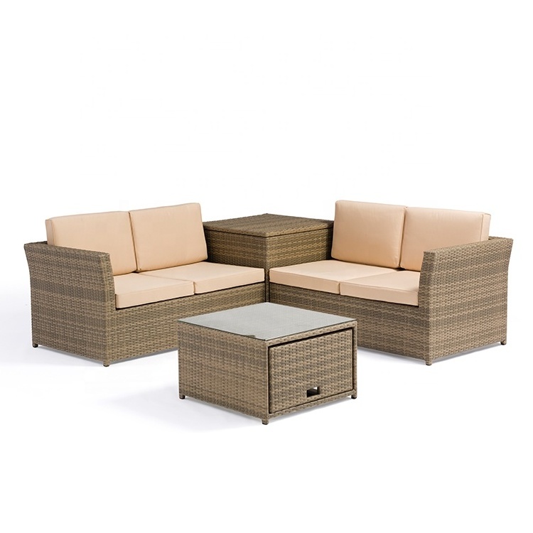 Outdoor Garden Furniture Aluminum Rattan Corner Sofa Set Hotel Villa Restaurant Home Patio Modular 4 Seater Lounge Sofa Couch