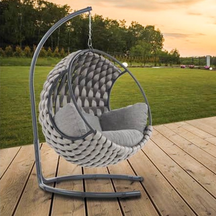 Outdoor Furniture Rope Woven Patio Swing Single Seat Leisure Modern Courtyard Garden Balcony Hanging Swing Egg Chair With Stand