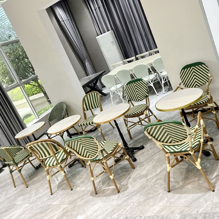 Outdoor Rattan Furniture Aluminium Dining Set Balcony Garden Patio Hotel Bistro Chairs And Tables For Restaurant And Cafe