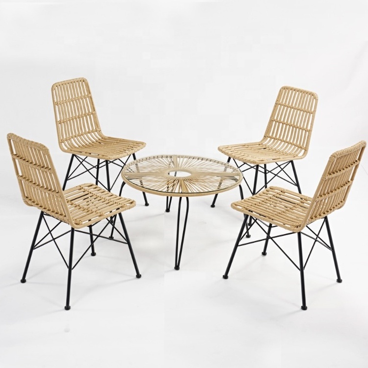 Wholesale Patio Furniture Outdoor Garden Sets Terrace Restaurant Bistro Blancy Wicker Metal Chairs And Table Set For 4 Seater