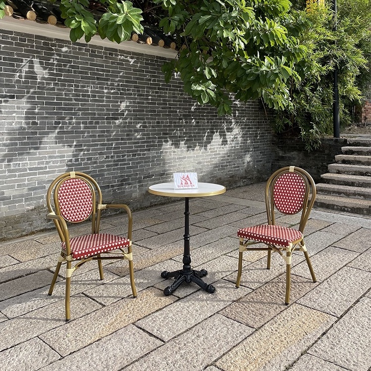 Modern Outdoor Furniture Restaurant Cafe Dining Chairs Garden Aluminum Rattan Wicker Patio French Bistro Chairs And Table Set