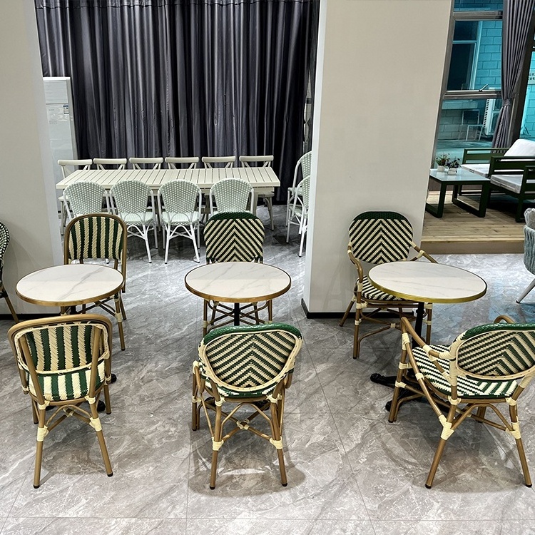 Outdoor Rattan Furniture Aluminium Dining Set Balcony Garden Patio Hotel Bistro Chairs And Tables For Restaurant And Cafe