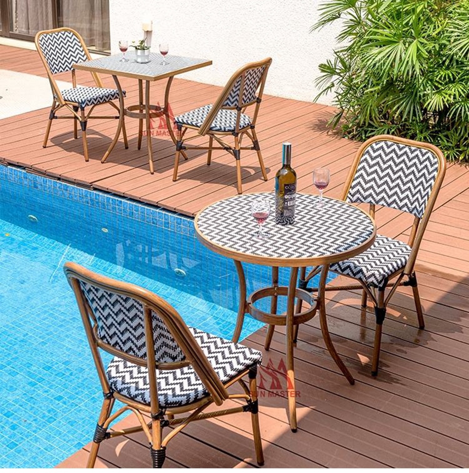 Factory Price 3 PCE Table And Bistro Chair Patio Furniture Outdoor Restaurant Hotel Garden Cafe Dining Aluminum Bamboo Sets