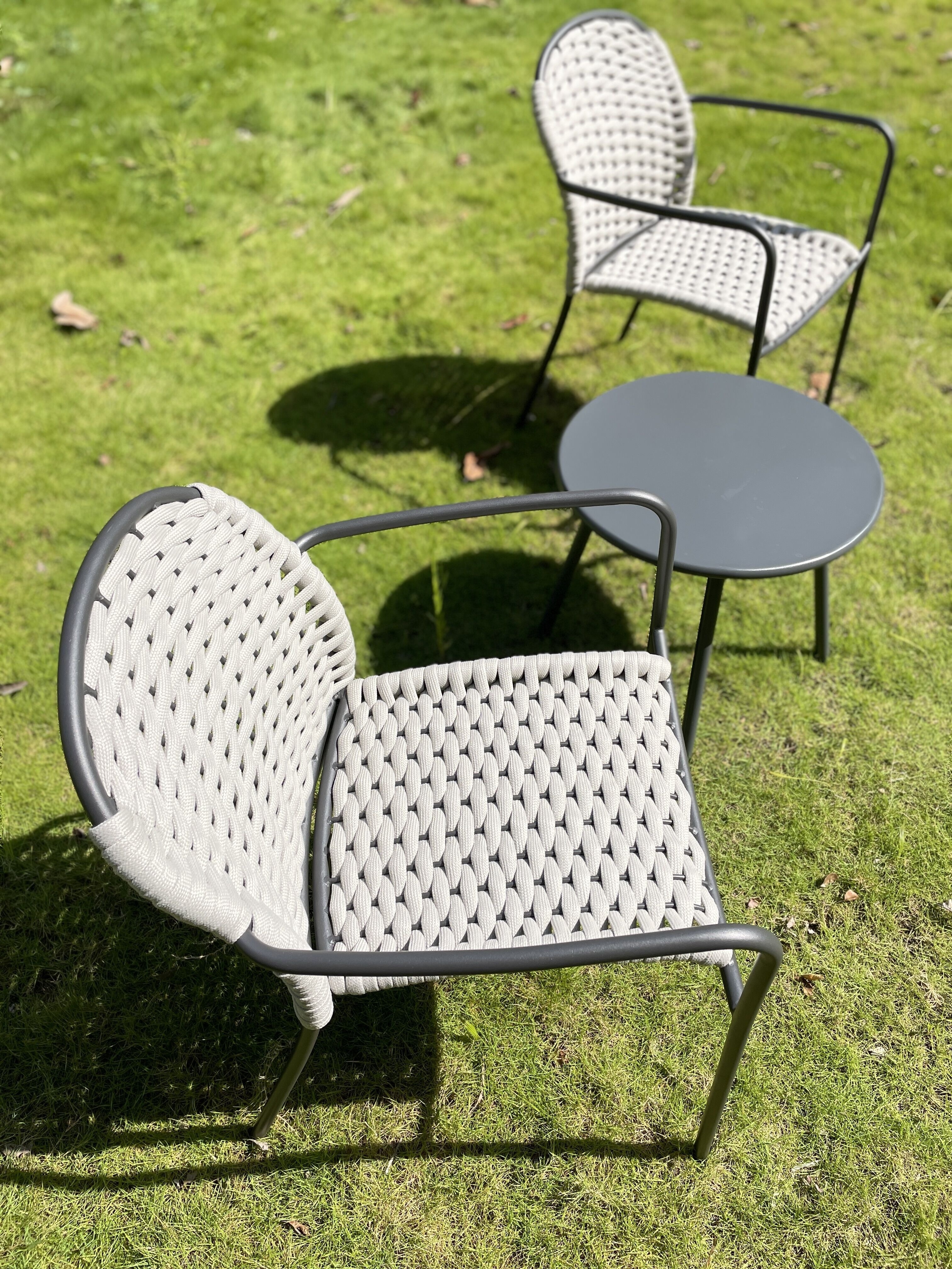 Outside Patio Cafe Furniture Bistro Chairs And Table Set For 2 Metal Restaurant Hotel Balcony Stacking Outdoor Garden Rope Chair