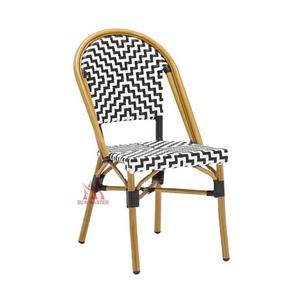 Wicker Rattan Furniture Manufacturers Outdoor French Bistro Black Rattan Side Chair Cafe Garden Patio Terrace Stacking Chairs