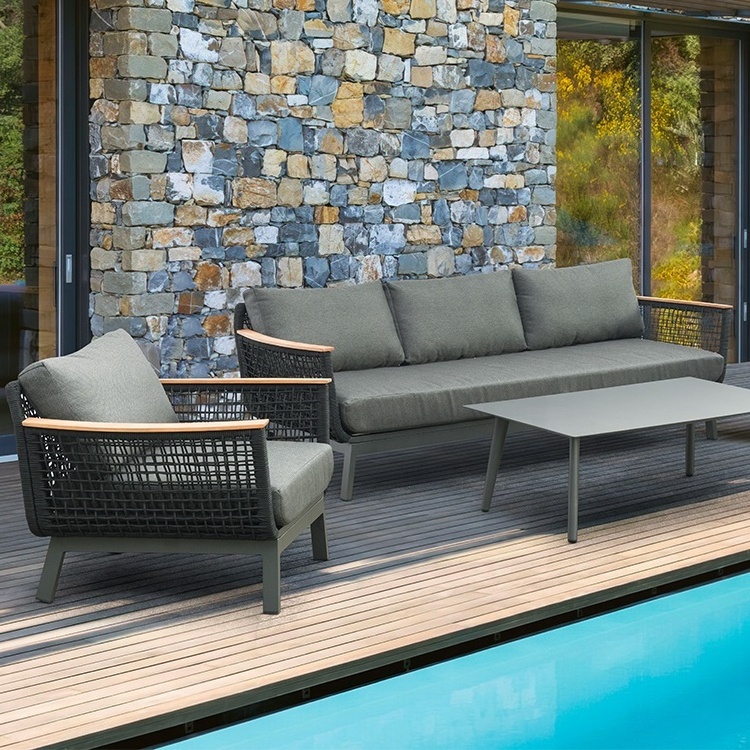 Modern Terrace Furniture Outdoor Sofa Garden Rope Waterproof Patio Outside Restaurant Hotel Aluminium Lounge Couch Sofa Set