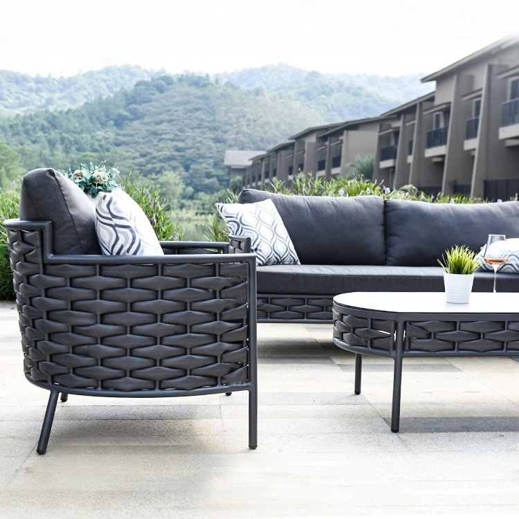 Rattan Patio Sofa Set Outdoor Sectional Furniture Aluminum Courtyard Poolside Hotel Villa 4 Seater Leisure Lounge Garden Couch