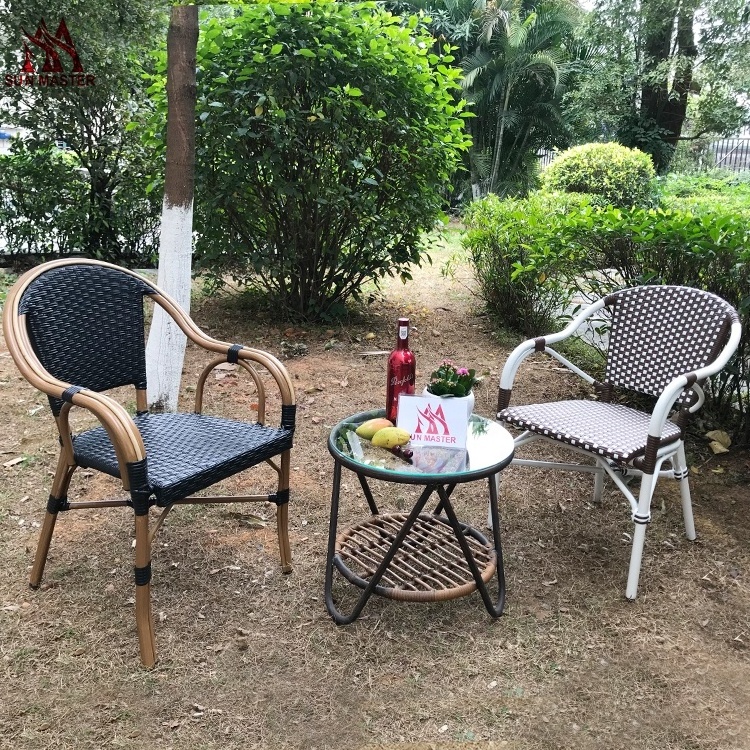 Modern Outdoor Garden Aluminum Rattan Stackable Dining Chairs Cafe Bistro Hotel Bamboo Chair Used Restaurant Patio Furniture