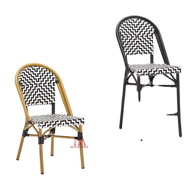 Wicker Rattan Furniture Manufacturers Outdoor French Bistro Black Rattan Side Chair Cafe Garden Patio Terrace Stacking Chairs