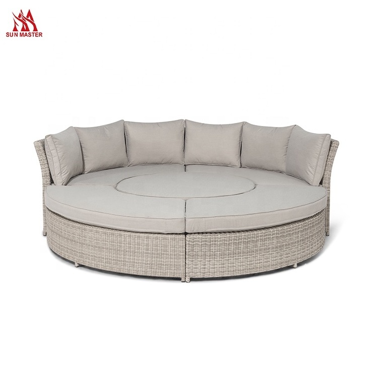 Patio Furniture Round Rattan Beach Chaise Sun Lounge Chair Outdoor With Canopy Swimming Pool Hotel Garden Sectional Day Bed