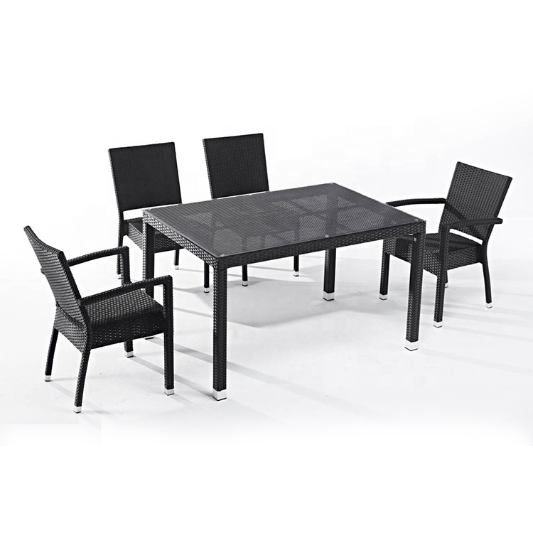 Outdoor Restaurant Furniture Garden Seating Black Rattan Dining Room Bistro Cafe Hotel Patio Balcony Dining Table And Chairs Set