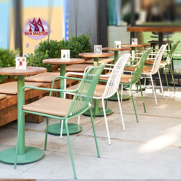 Outdoor Commercial Cafe Furniture Metal Dining Bistro Chairs Tables Restaurant Hotel industrial Iron Wire Garden Stacking Chair